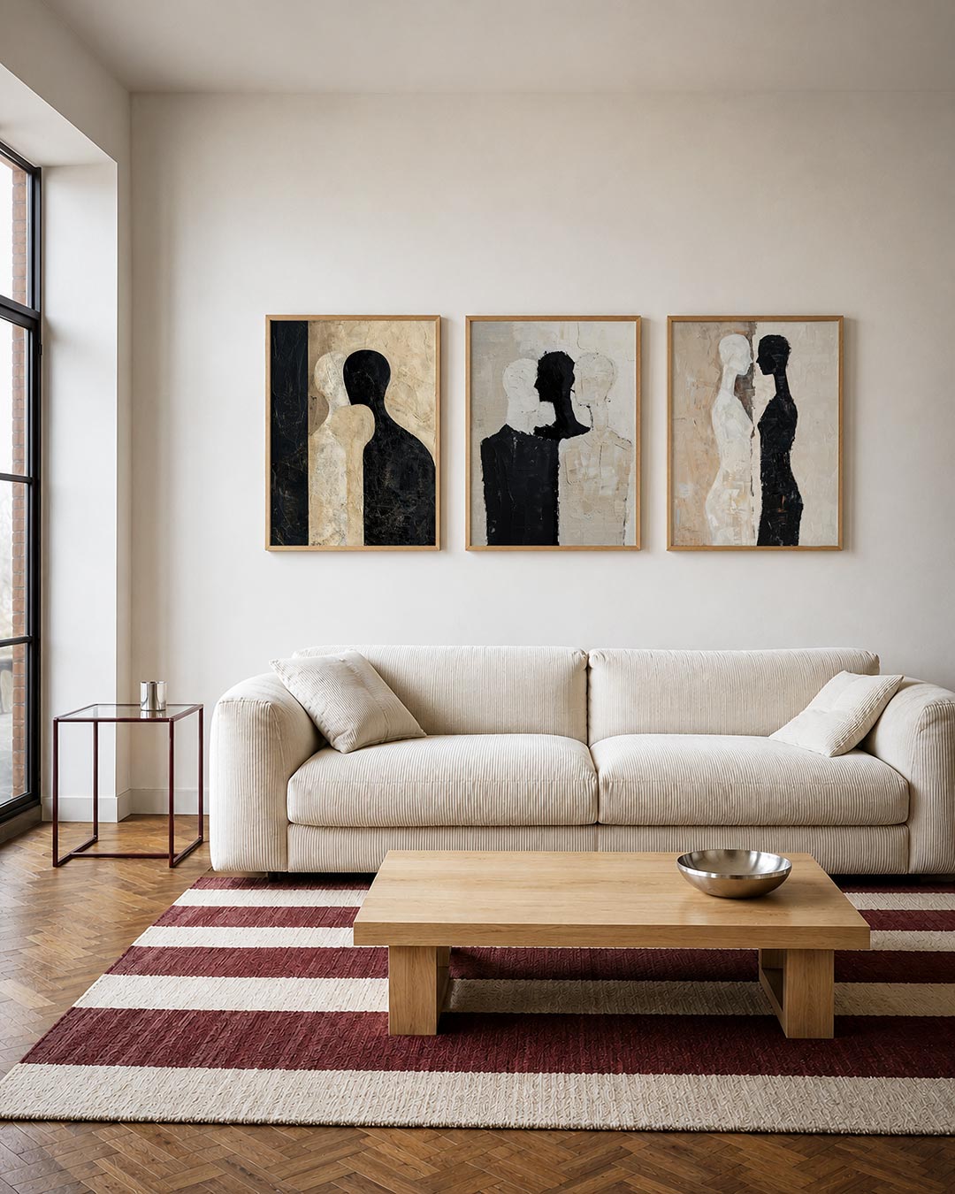 Vorm en schaduw driedelige posterset – twee silhouetten in zwart en wit staan tegenover elkaar op