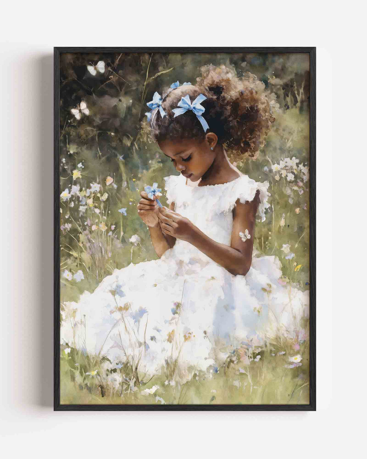 Meisje met bloemen – kids portret poster als wanddecoratie