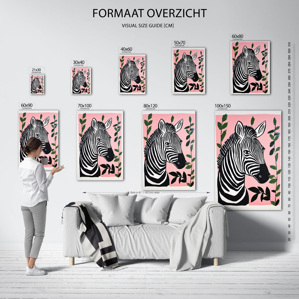 Zebra op roze – staande muurposter met dierenthema