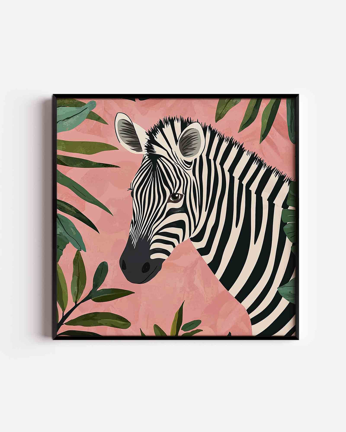 Zebra en bladeren – vierkante dierenposter als wanddecoratie