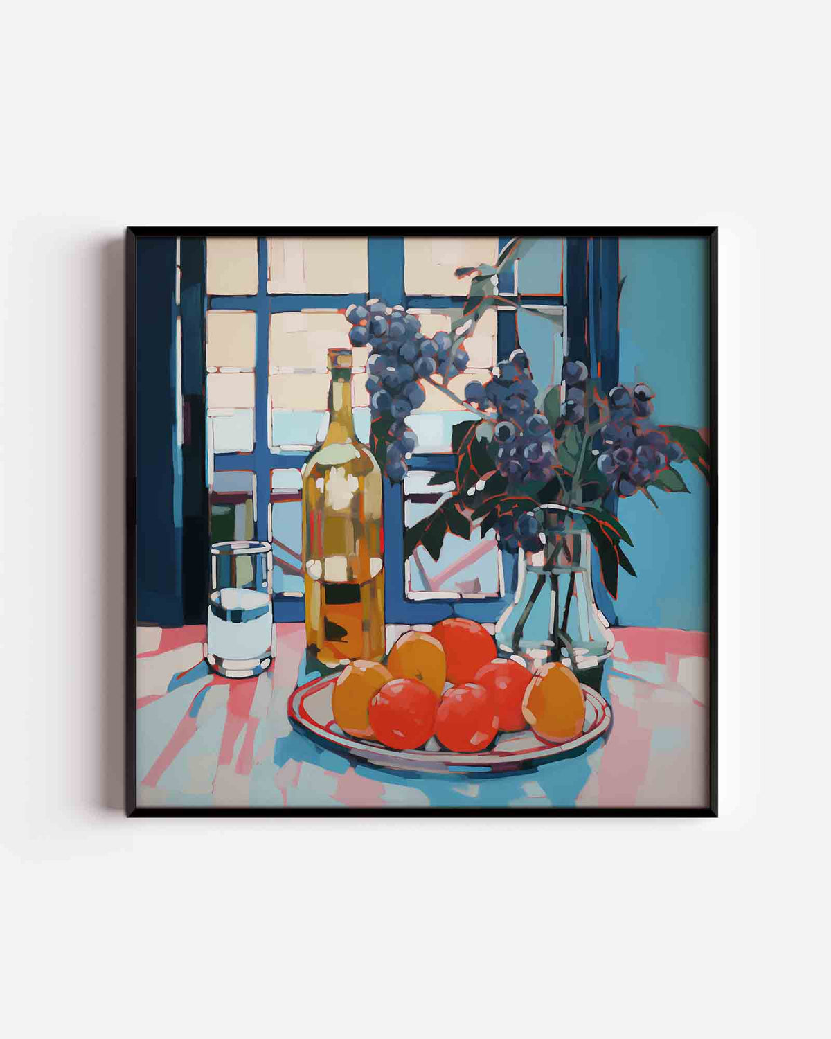 Stilleven met fruit en fles – keuken vierkante poster als wanddecoratie
