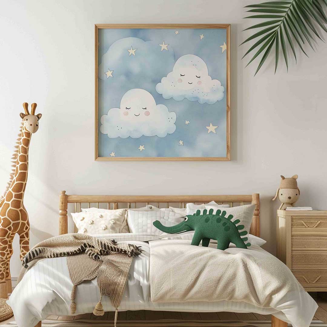 Slapende wolken – vierkante kinderkamer wanddecoratie van WallArtistic