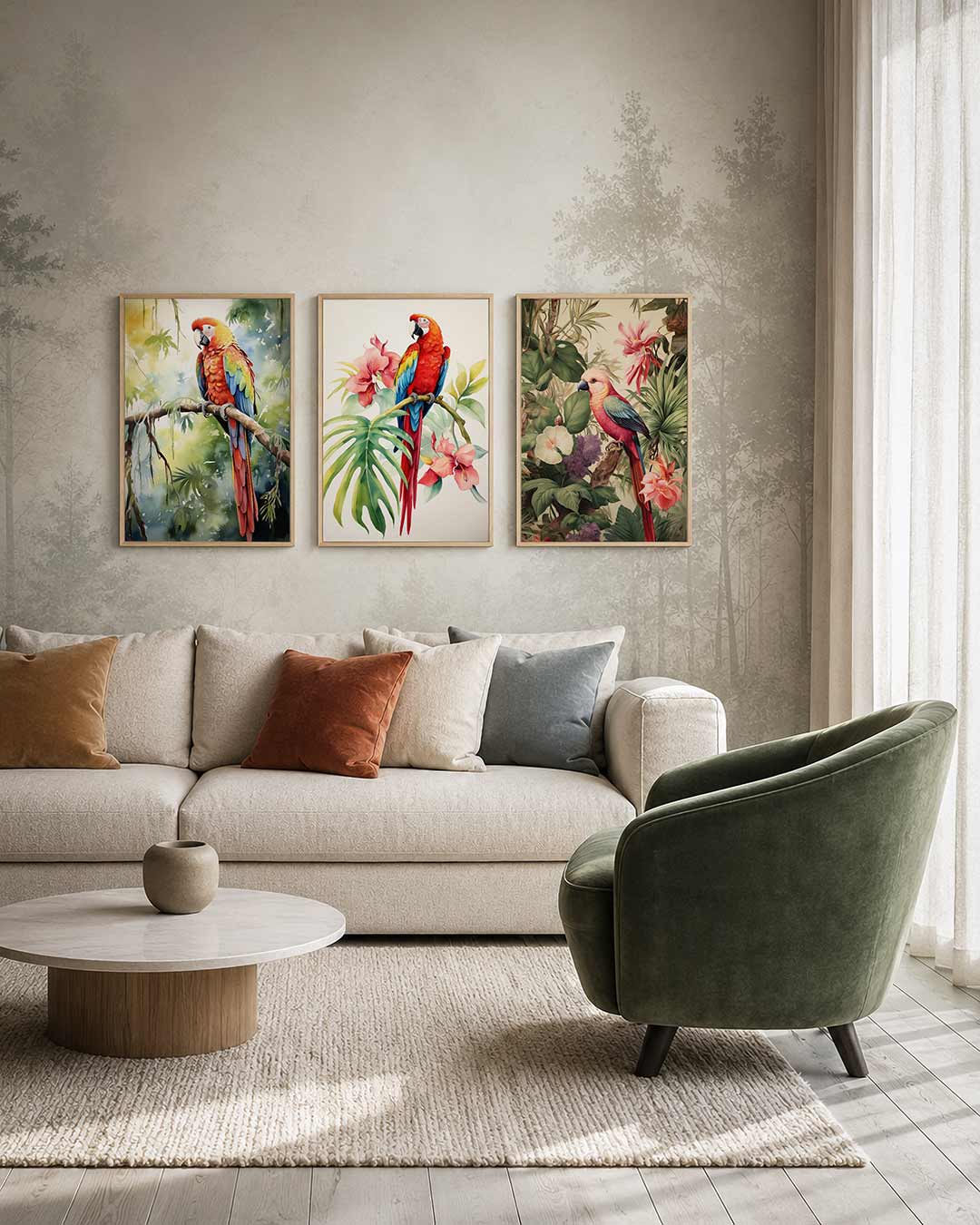 Abstract driedelige posterset – een abstracte posterset met donkere tinten en een rustige