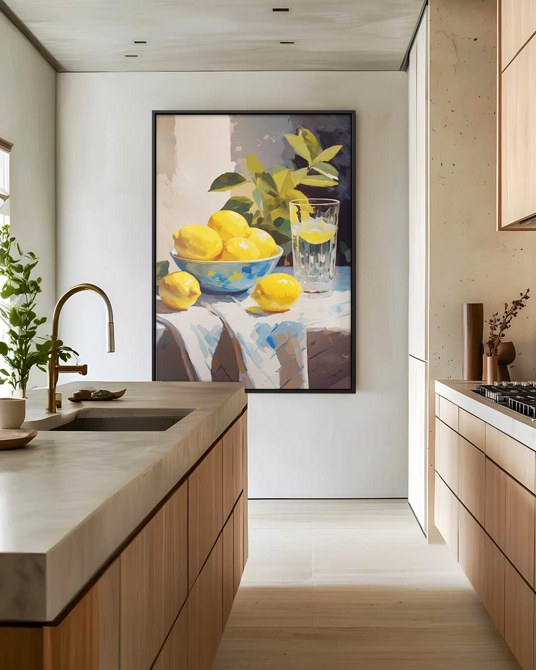 Schilderij van Citroenen op Stilleven – staand kunstwerk voor modern interieur