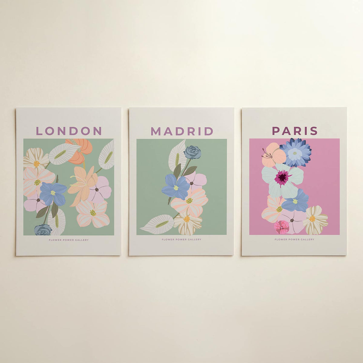 Bloemenpracht posterset – detailweergave – deze posterset toont een speelse verzameling van bloemen in