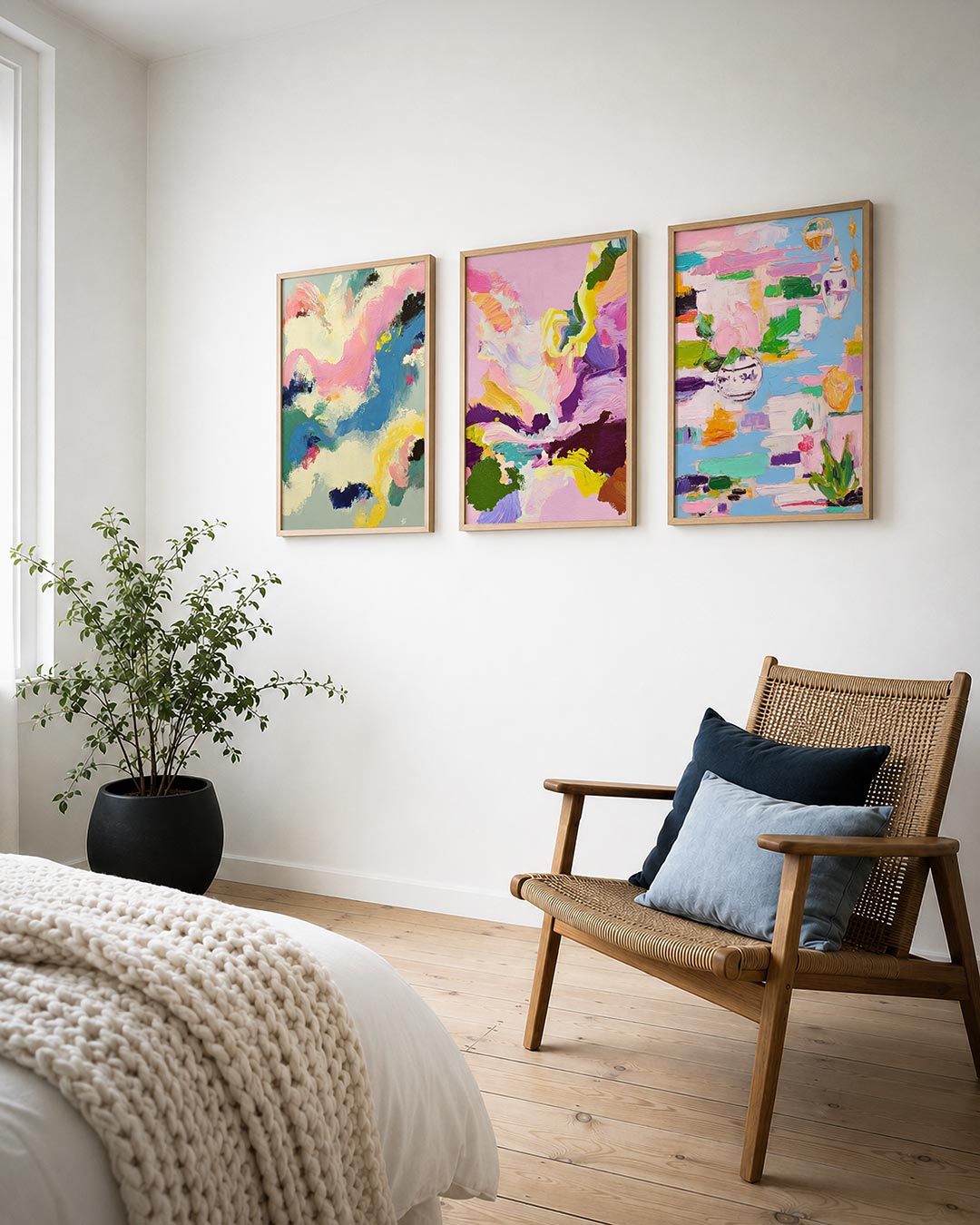Kleurrijke vormen posterset – detailweergave – deze posterset in drie delen toont een speelse mix van