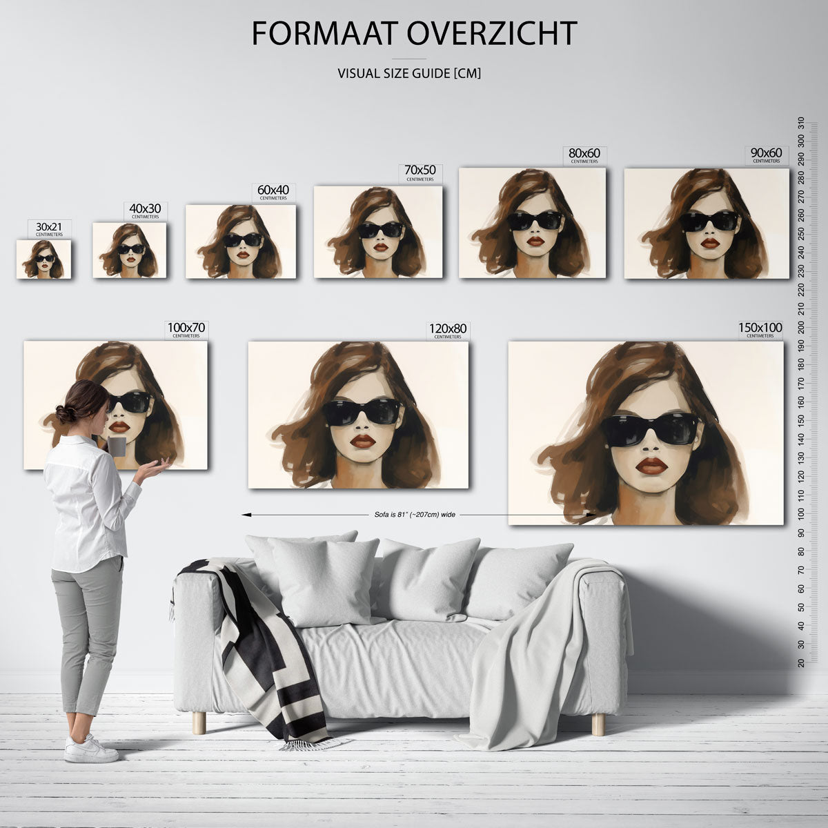 Vrouw met zonnebril – liggende muurposter met vrouwelijk portret
