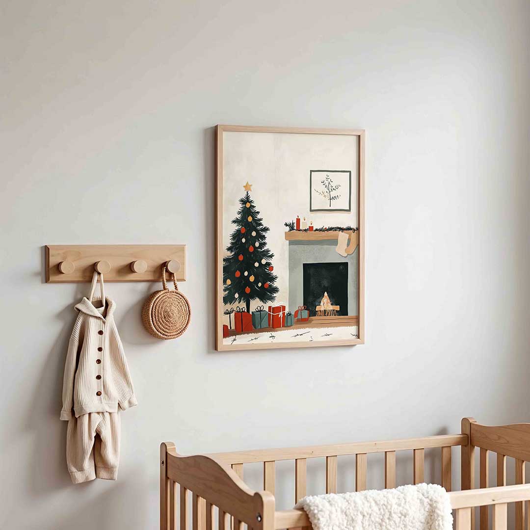 Kerstboom en open haard – kinderposter in staand formaat
