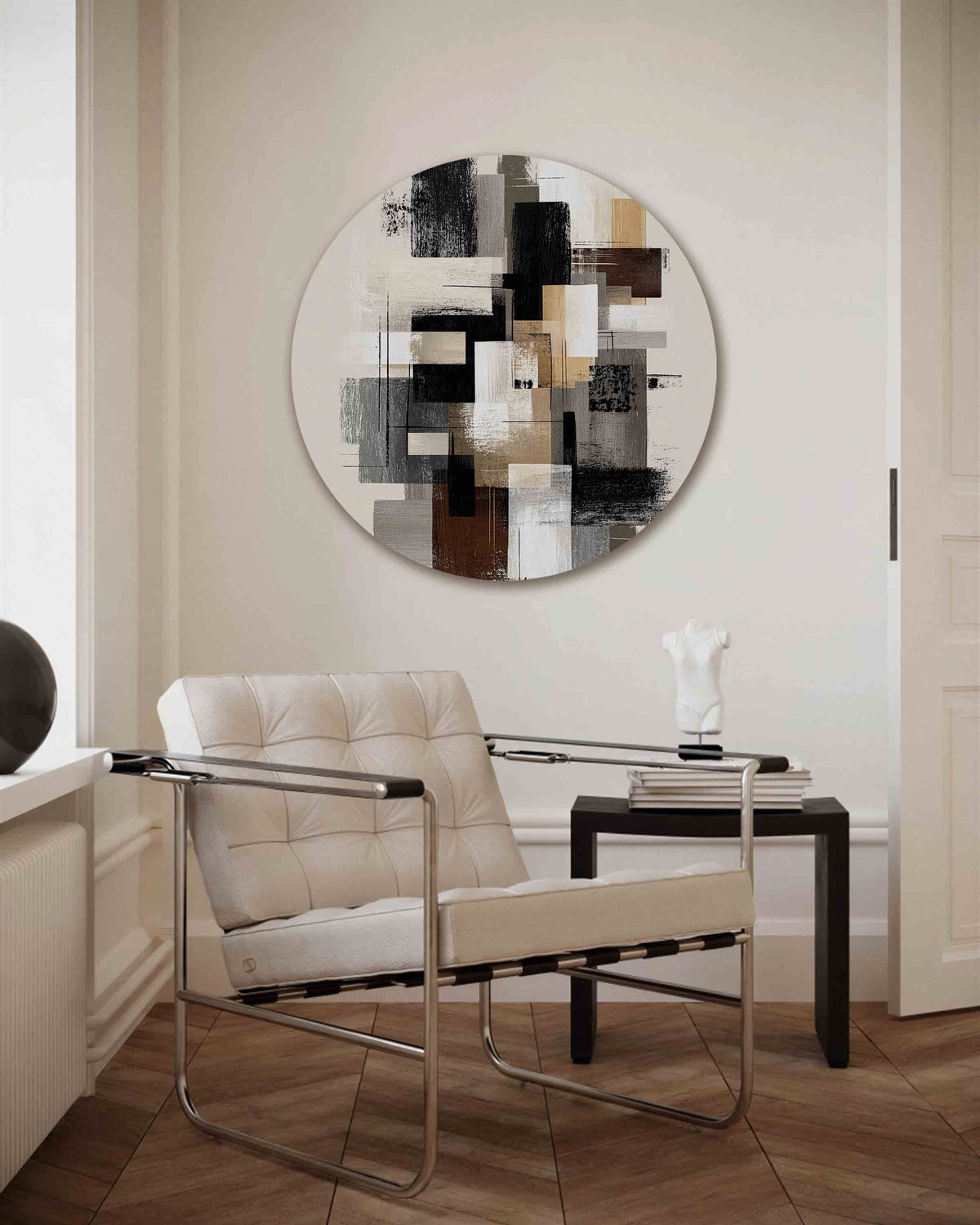 Abstracte rechthoeken – abstracte muurcirkel als ronde wanddecoratie
