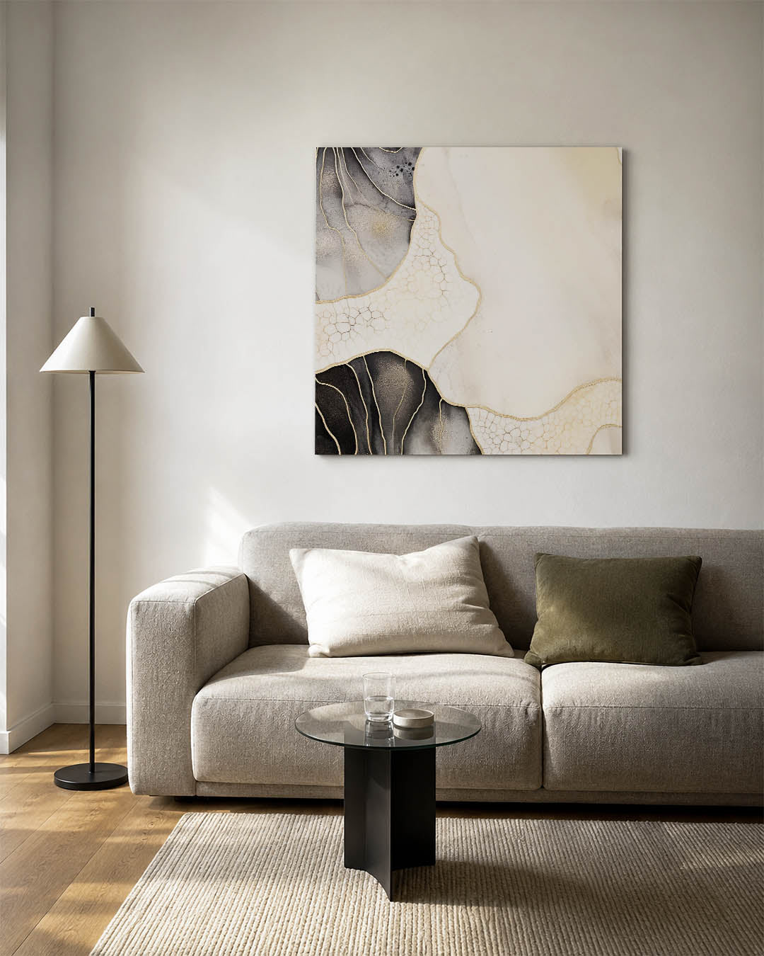 Organische lijnen kunstwerk – vierkante wanddecoratie – dit kunstwerk toont vloeiende lijnen en subtiele kleurverlopen. De
