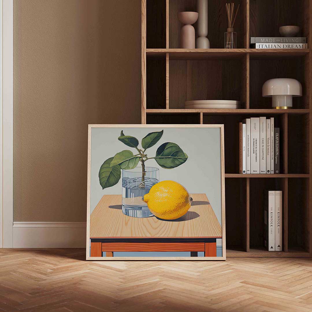 Citroen en plant – kleurrijke vierkante wanddecoratie van WallArtistic