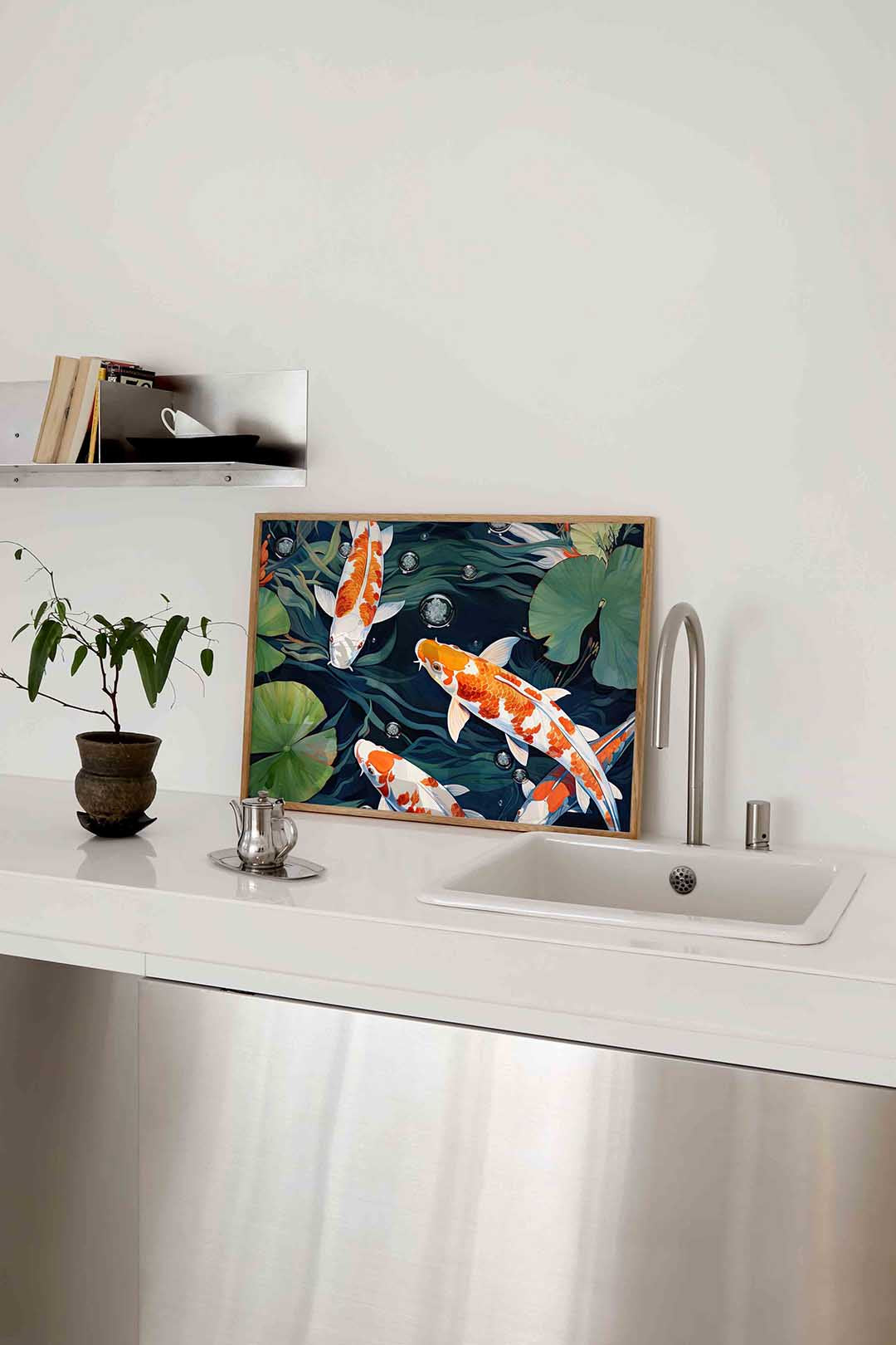 Koi vissen en waterplanten – keukenposter in liggend formaat