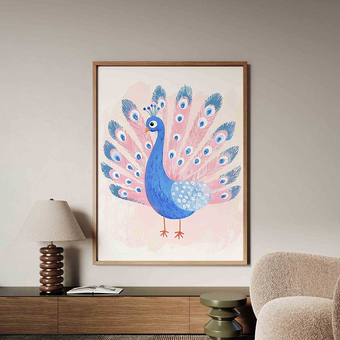 Blauwe pauw – tropische jungle poster in staand formaat
