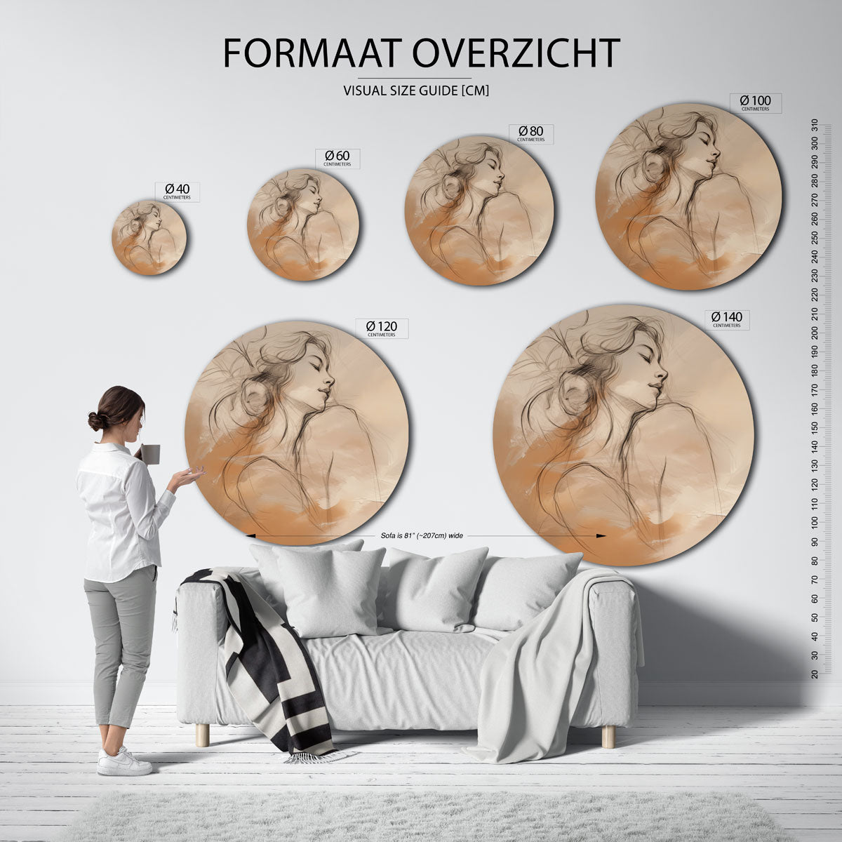 Vrouwelijk silhouet – abstracte wandkunst als muurcirkel van WallArtistic