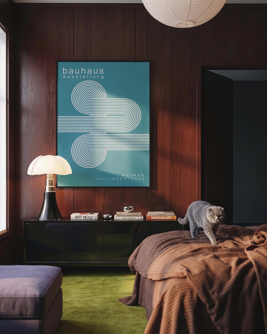 Lijnen en cirkelpatronen – geometrische Bauhaus poster in staand formaat