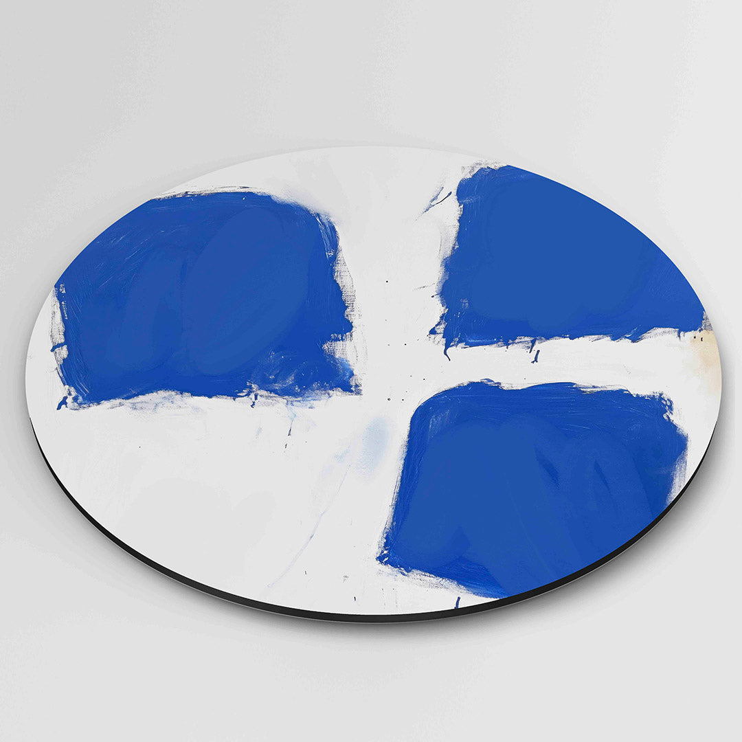 Blauwe vlakken – moderne ronde wanddecoratie van WallArtistic