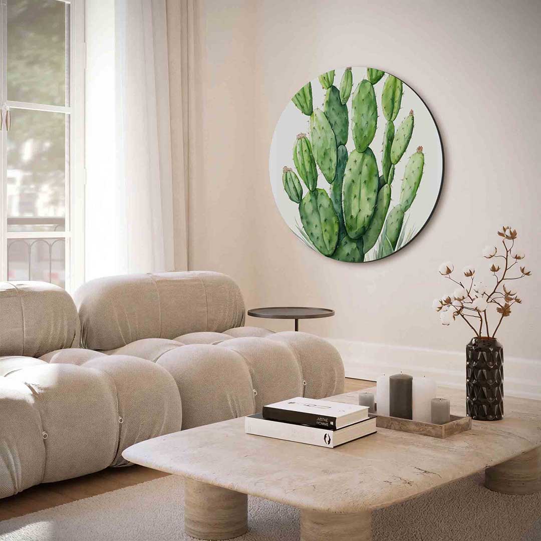 Groene cactus – portret muurcirkel als ronde muurdecoratie