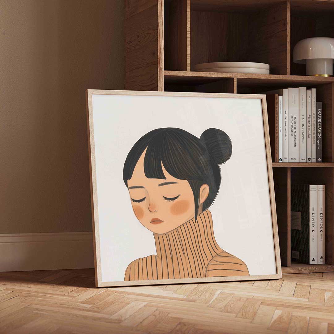 Meisje met gesloten ogen – vierkante moderne wanddecoratie van WallArtistic