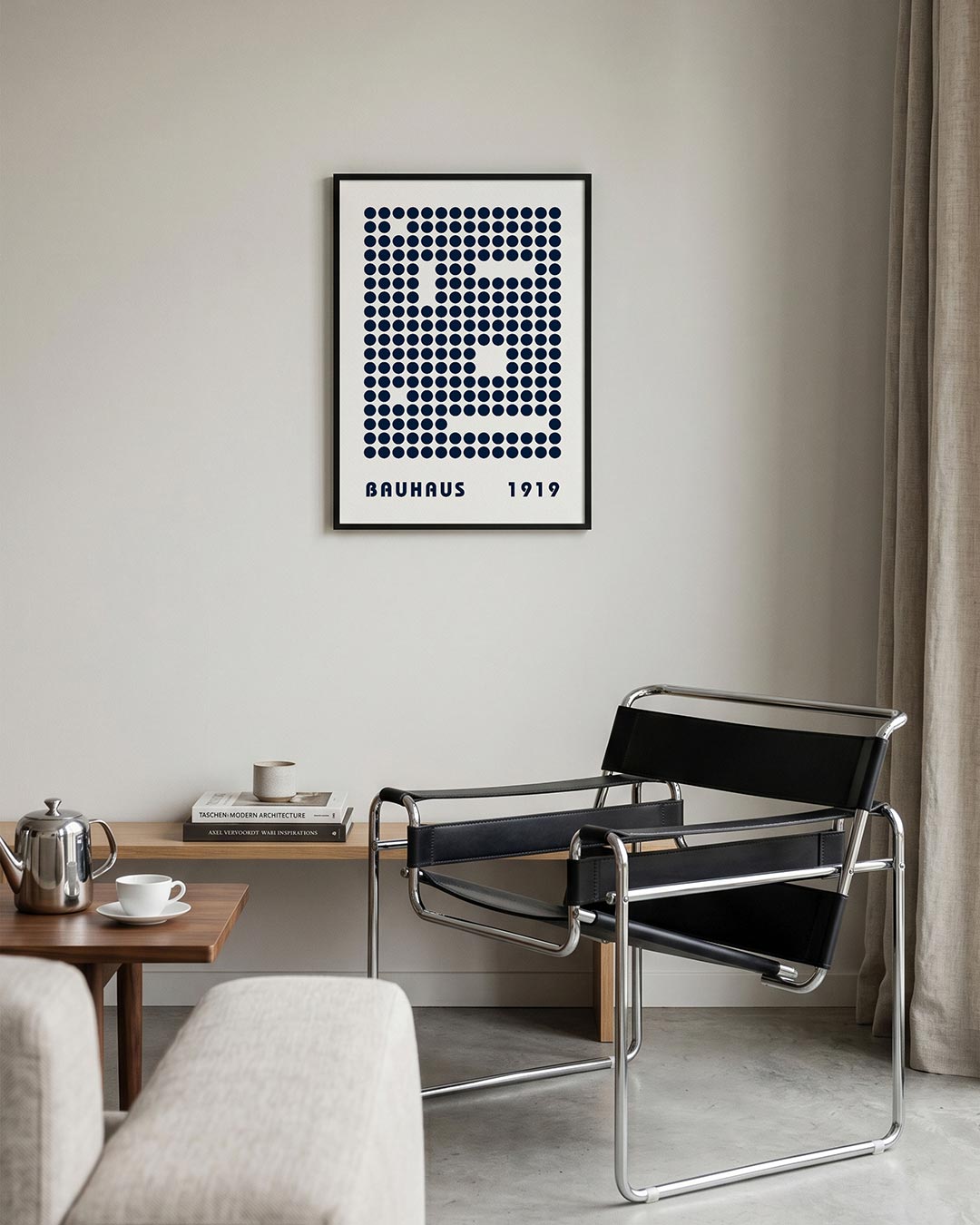 Puntpatroon en ruimte – geometrische Bauhaus poster in staand formaat