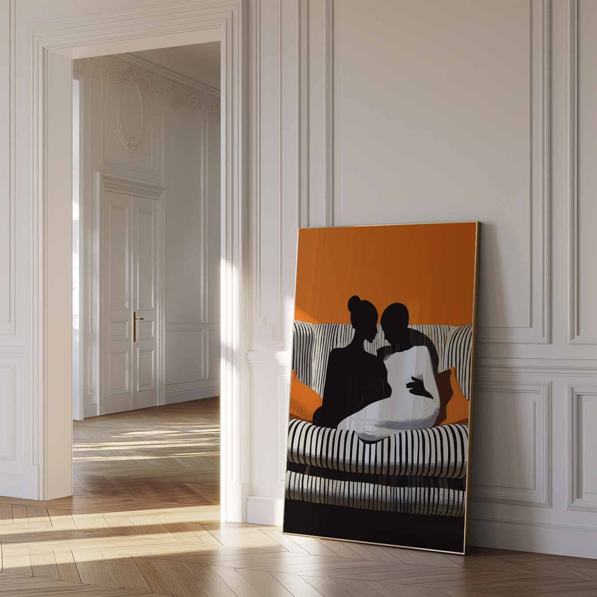 Intieme Silhouetten op Stijlvolle Bank – zomer poster als frisse staande wanddecoratie