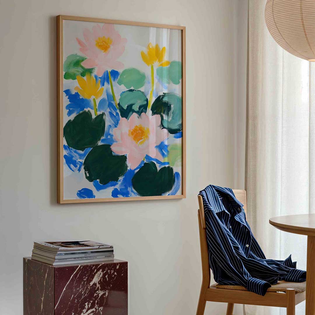 Waterlelies en bladeren – bloemen poster in staand formaat
