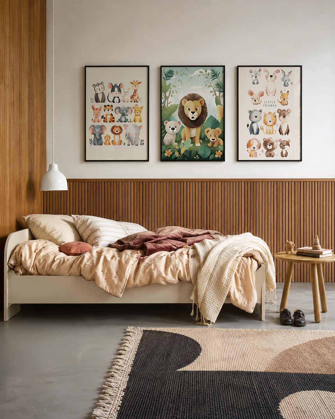 Dieren vrolijkheid driedelige posterset – deze posterset toont schattige dieren in zachte tinten