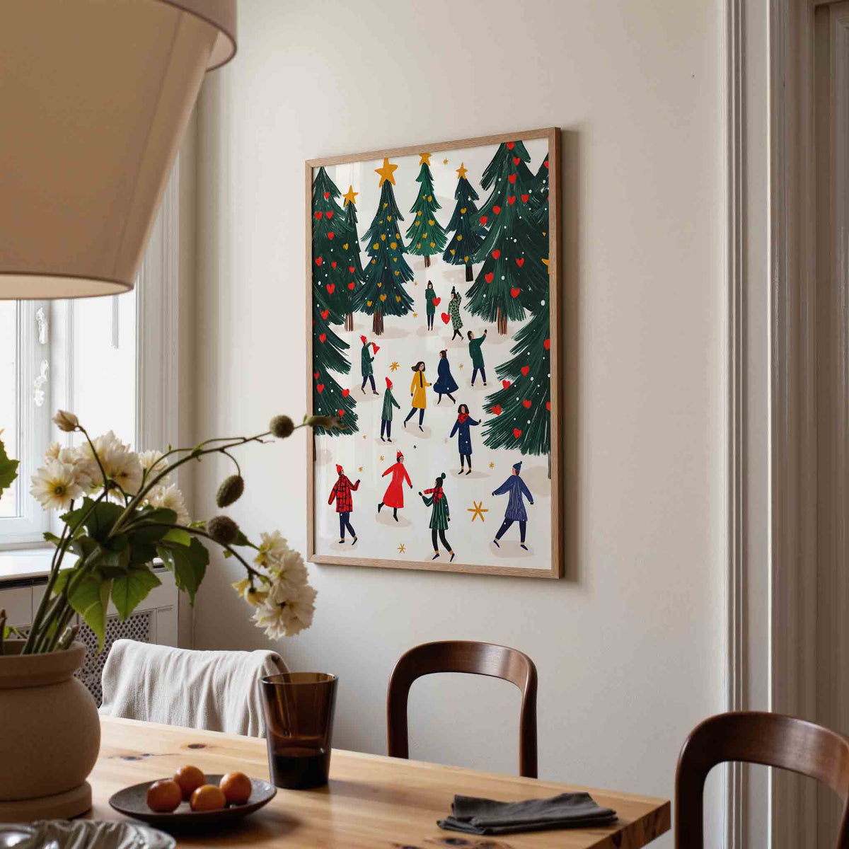 Winterse boswandeling – kerstposter in staand formaat