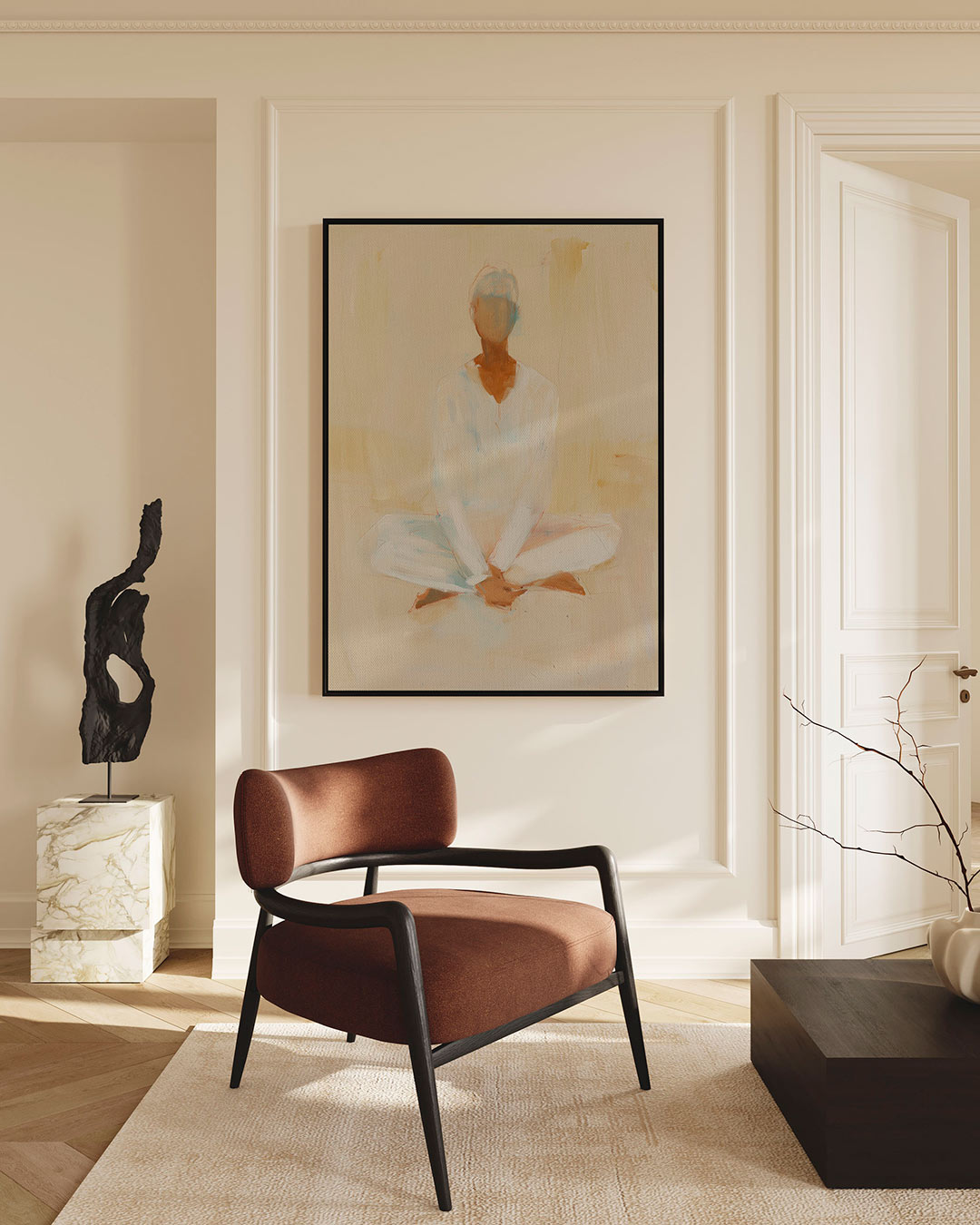 Zittende figuur in rust – staand wanddecoratie kunstwerk