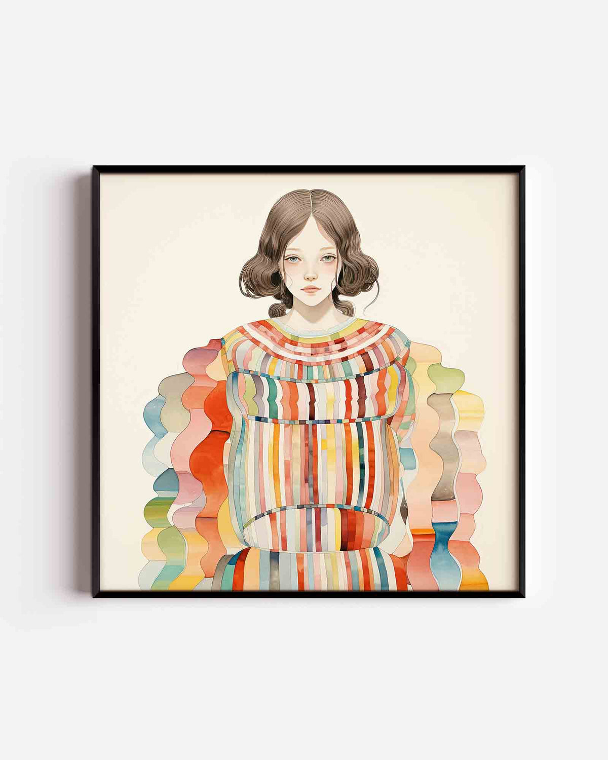 Vrouw met kleurrijke strepen – kleurrijke illustratie poster als wanddecoratie