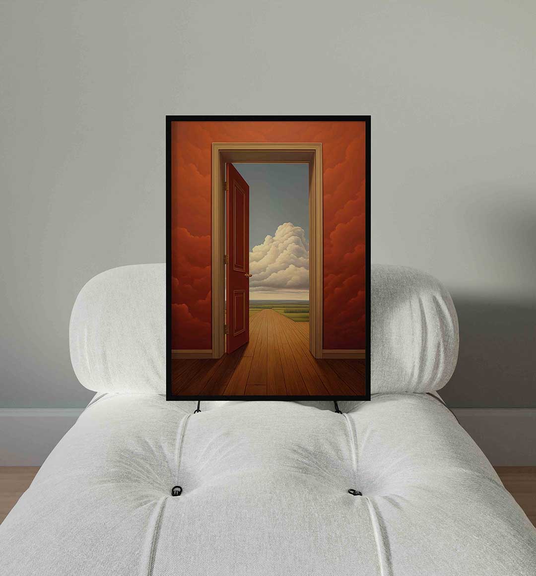 Open deur naar wolken – staande surrealistische wanddecoratie van WallArtistic