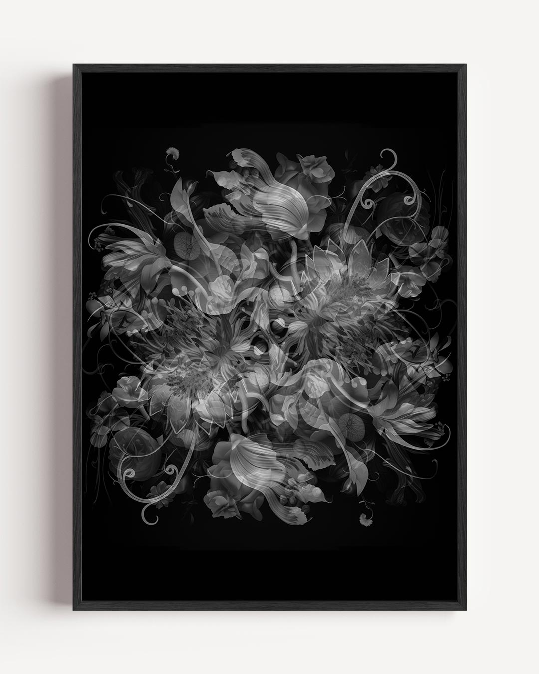 Mystieke Bloemenpracht in Zwart-Wit – bloemen portret poster als wanddecoratie