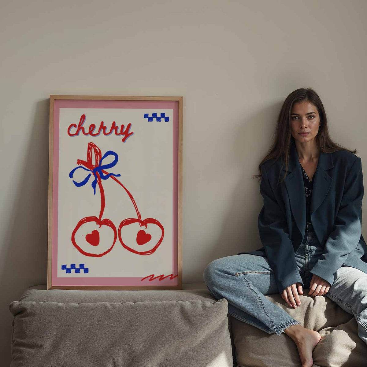 Vrolijke Kersen Illustratie – Streetart wandkunst als portret poster