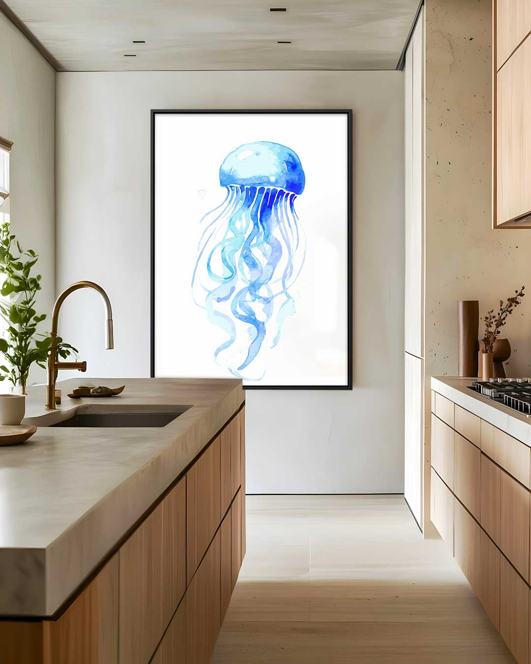 Dromerige Kwallen Waterverf Schilderij – staand kunstwerk voor modern interieur
