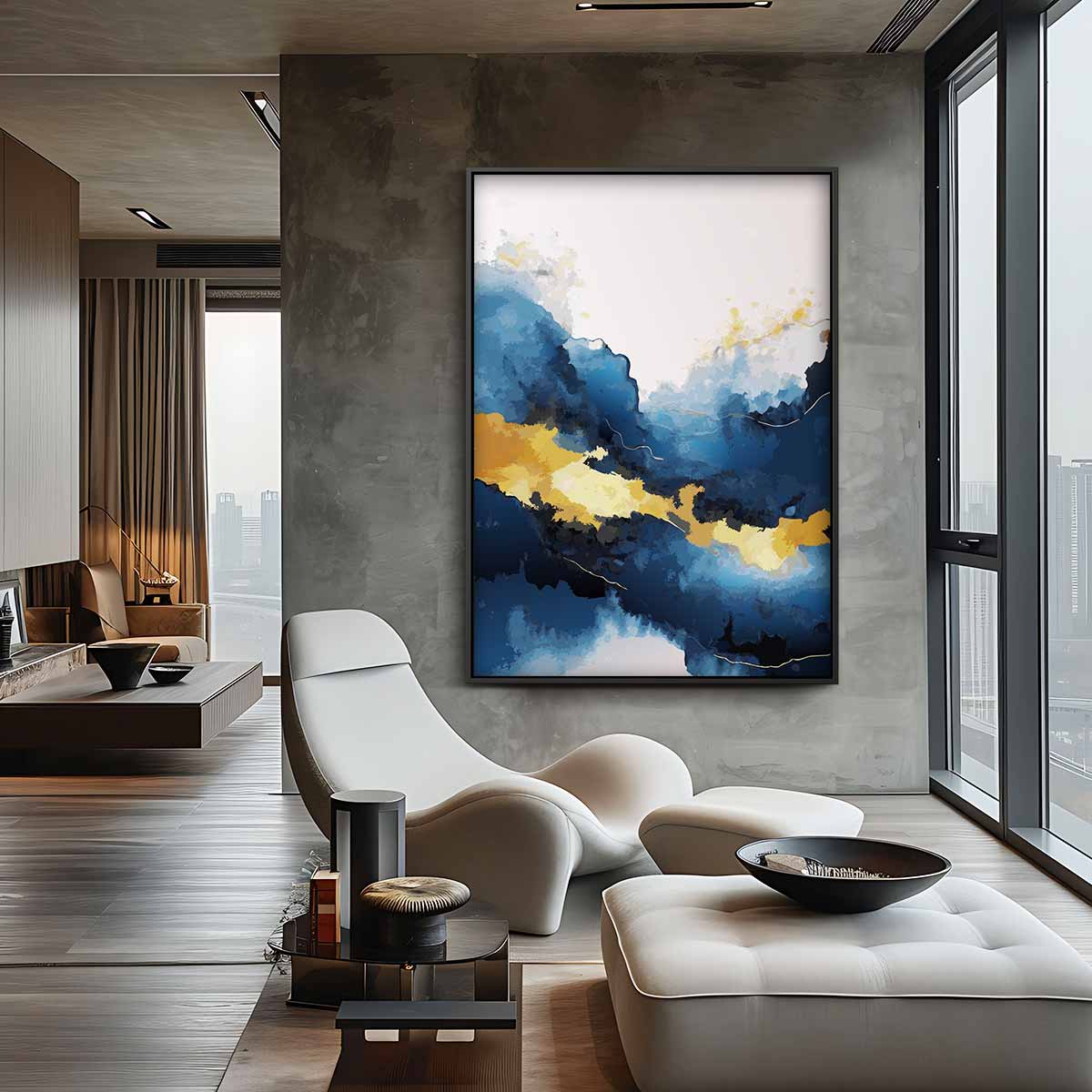 Blauw en Gouden Droomlandschap – canvas wanddecoratie in portret formaat