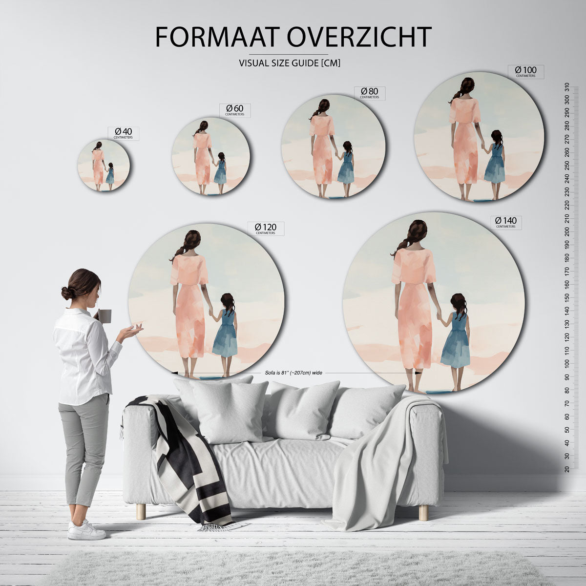 Moeder en kind – ronde muurdecoratie met vrouwelijk portret