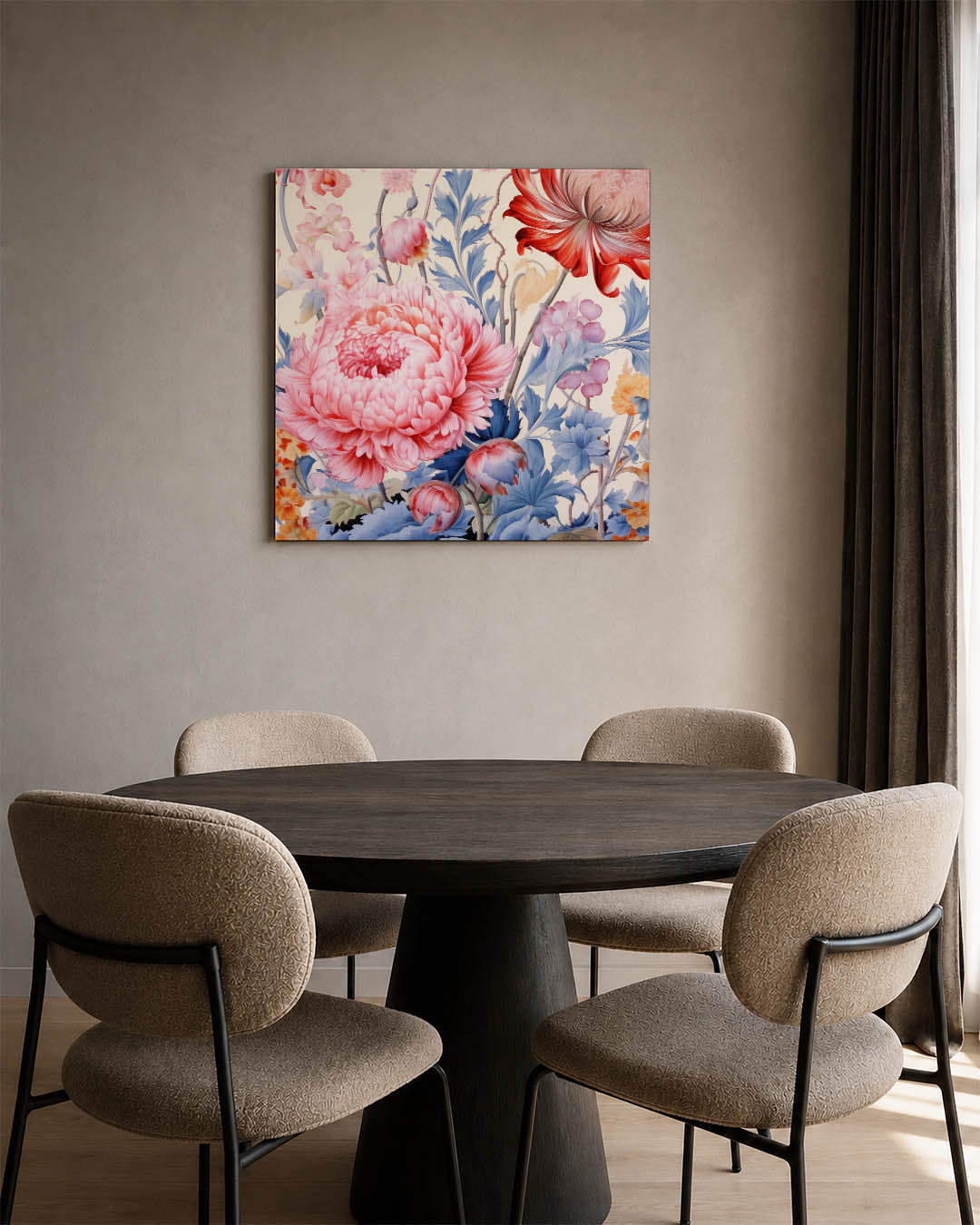 Bloemrijke fantasie kunstwerk – derde productweergave – dit kunstwerk toont een weelderige verzameling bloemen in levendige