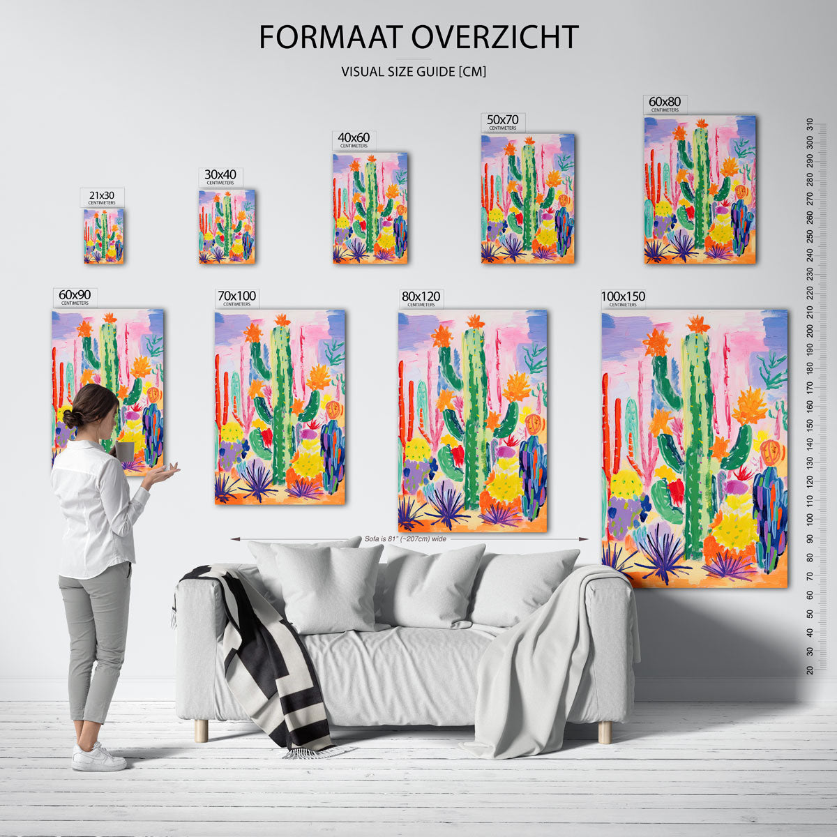 Kleurrijke cactussen – staande muurposter voor de kinderkamer