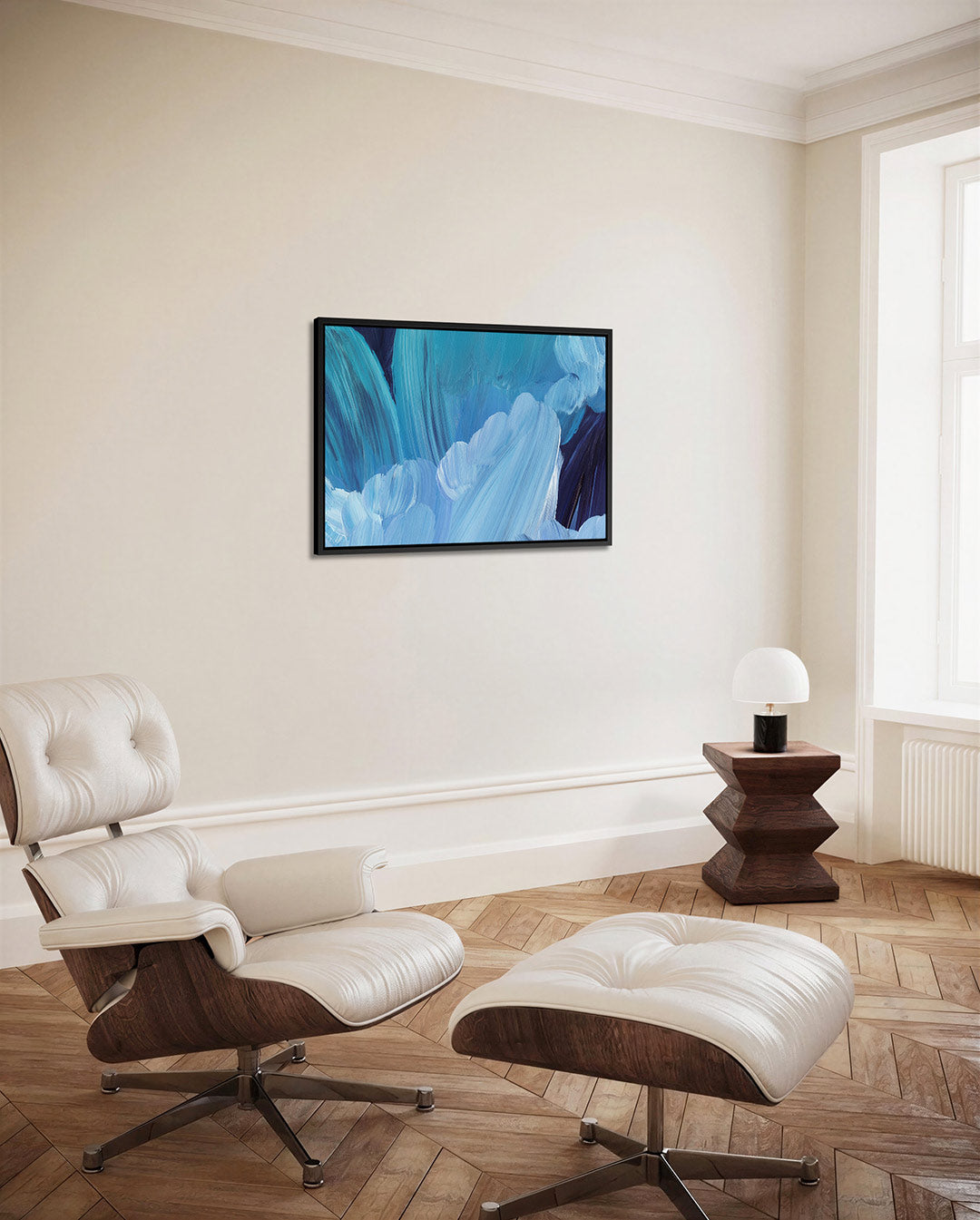 Dynamische blauwe borstels – Blauwtinten – alternatieve weergave van het kunstwerk