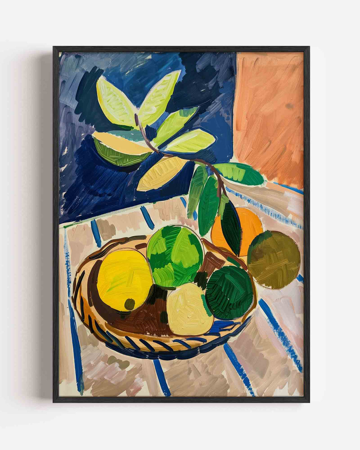 Fruitmand met bladeren – hedendaagse illustratie portret poster als wanddecoratie