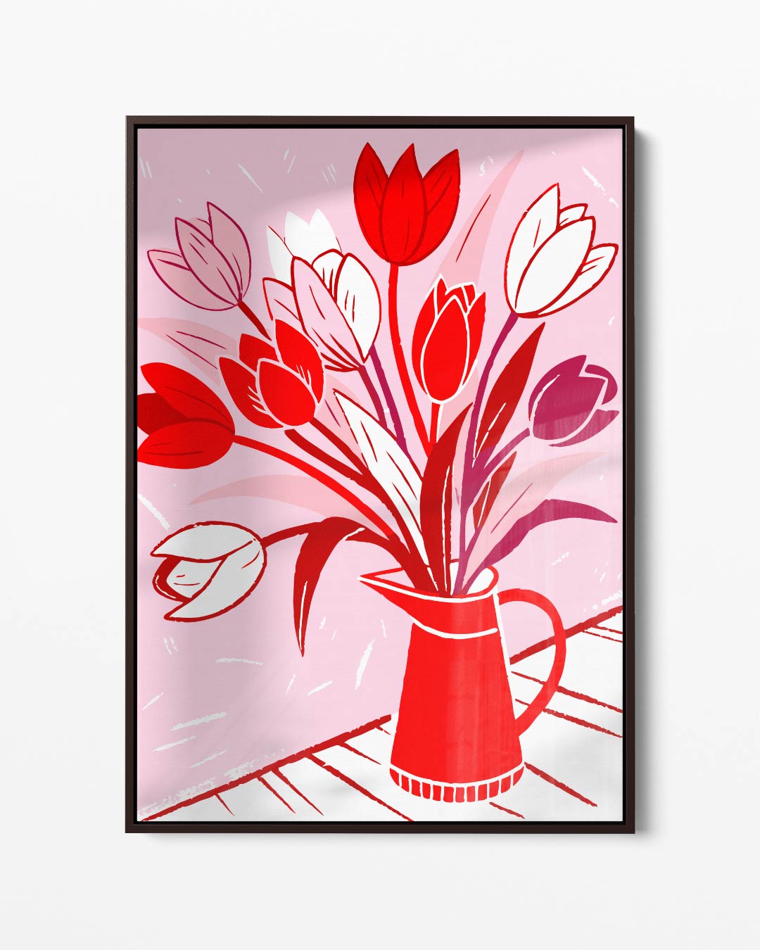 Bloeiende Tulpen in Rode Vaas – portret kunstwerk als wanddecoratie