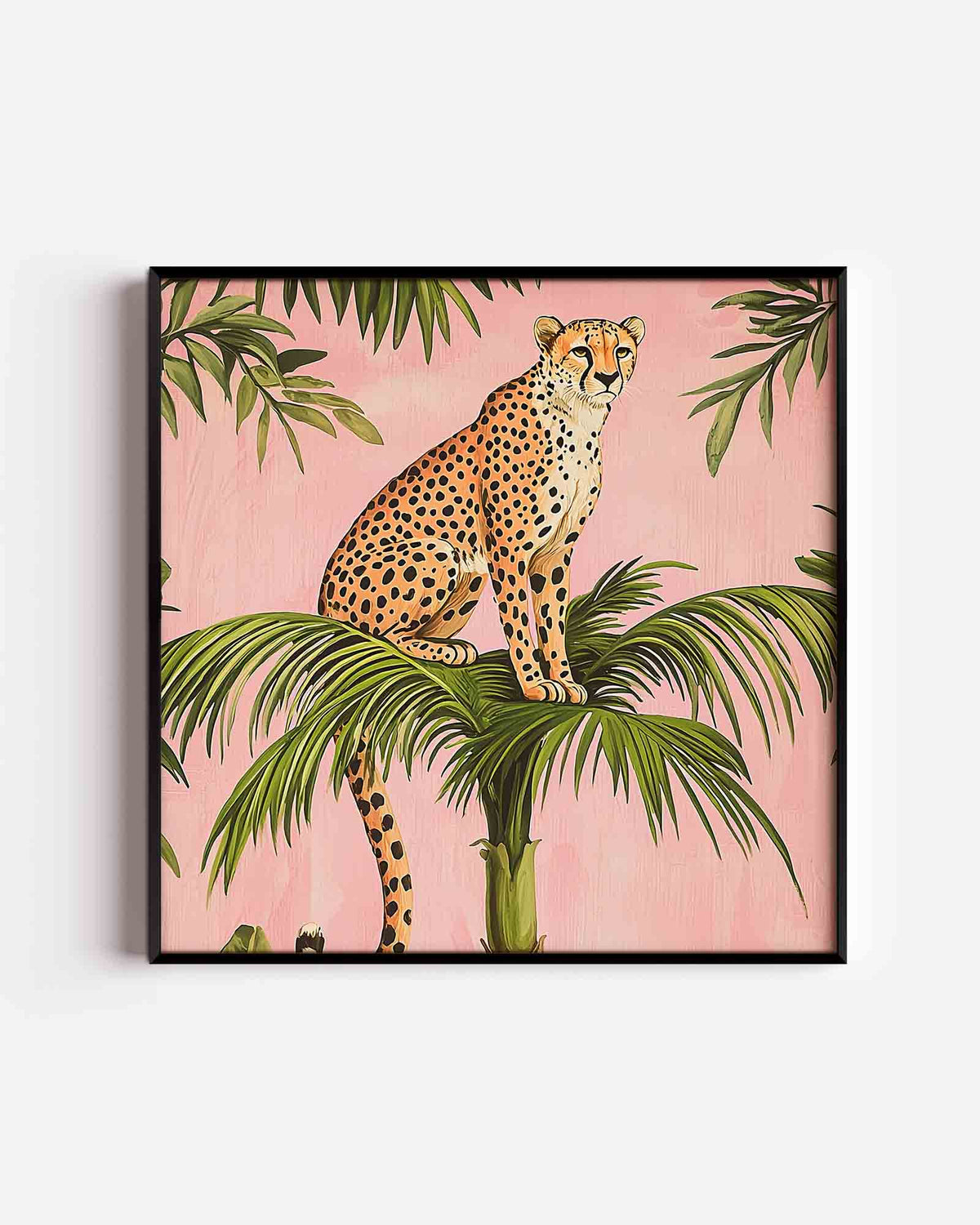 Cheetah op palm – vierkante dierenposter als wanddecoratie