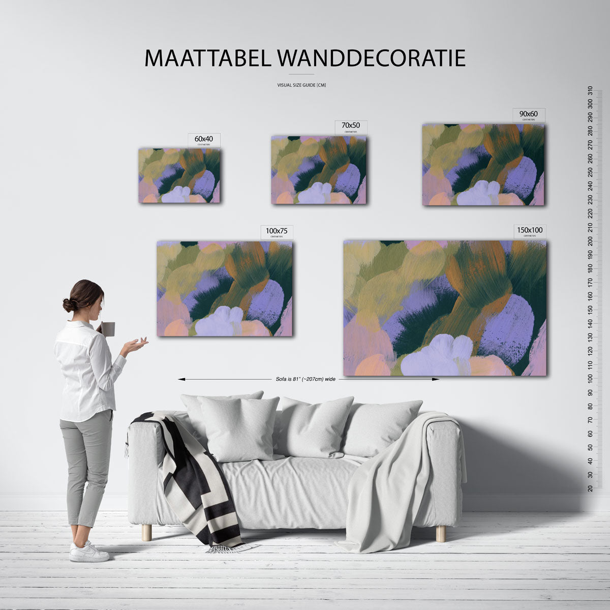 Kleurrijke vegen – moderne liggende wandkunst