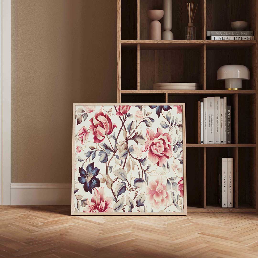 Bloemen en bladeren – vierkante vintage wanddecoratie van WallArtistic