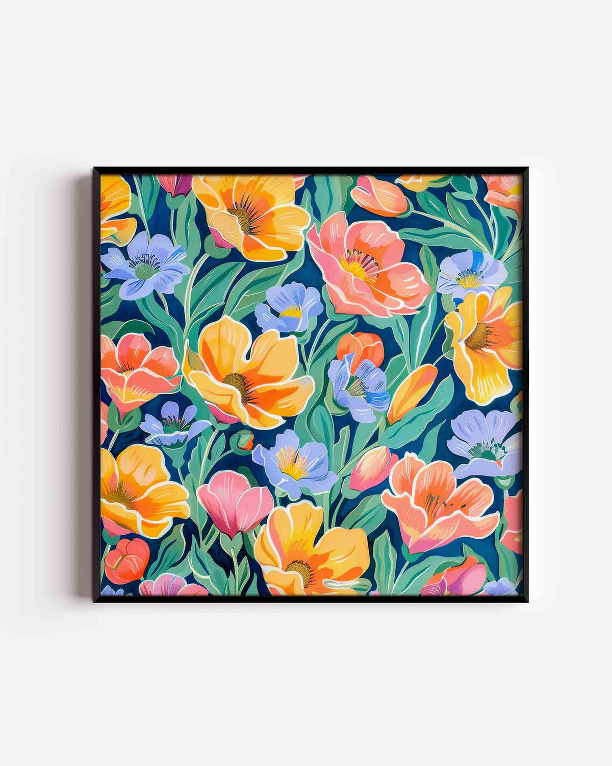 Bloemen en bladeren – kleurrijke illustratie poster als wanddecoratie