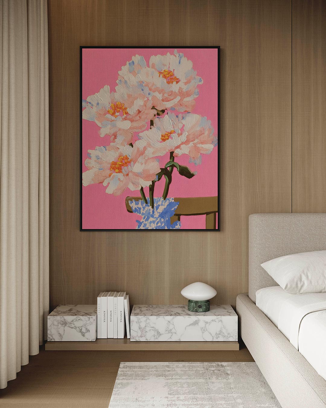 Bloemen op roze achtergrond – Roze – kunstwerk op canvas, dibond of plexiglas