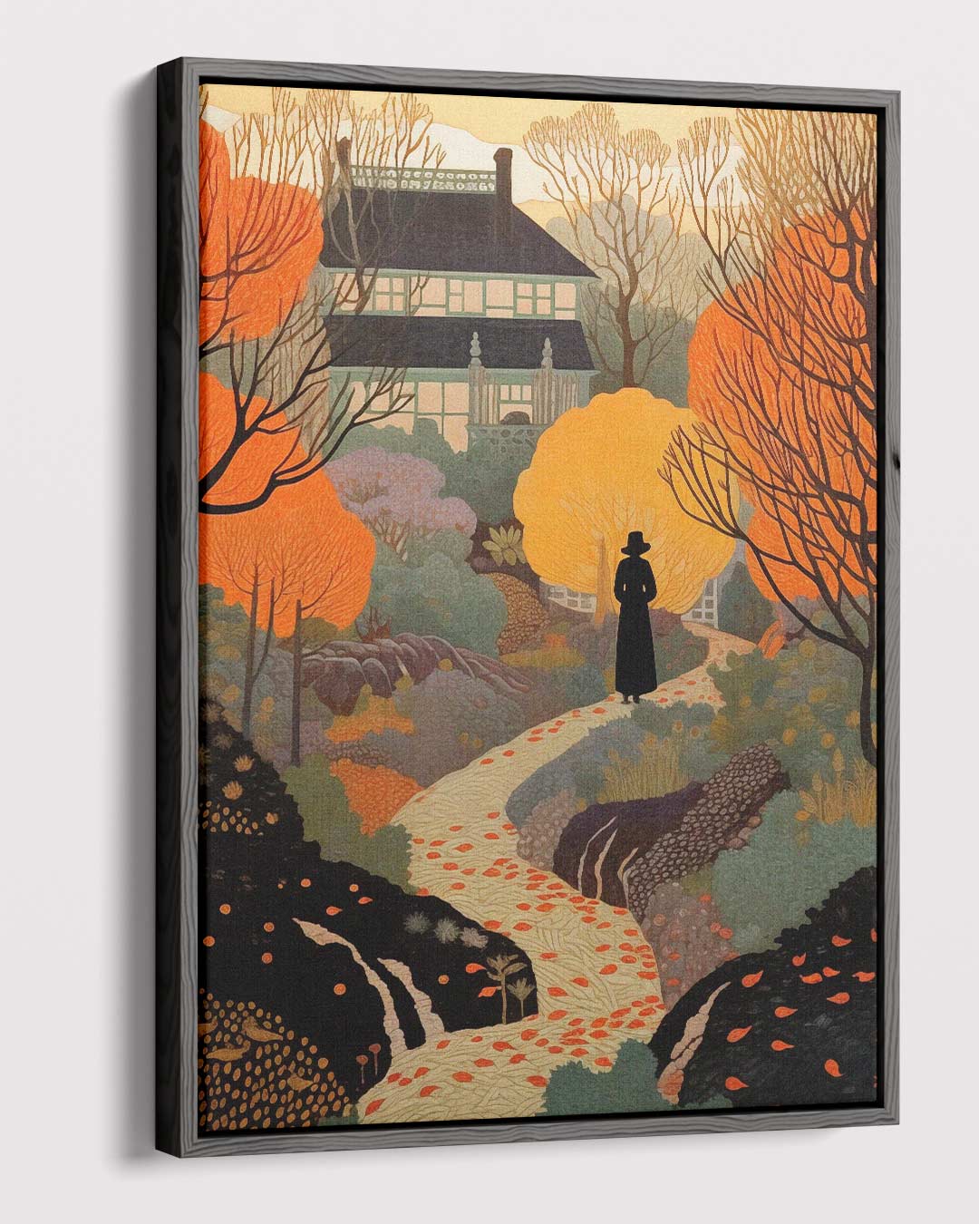 Herfstlandschap met Villa – canvas wanddecoratie in portret formaat