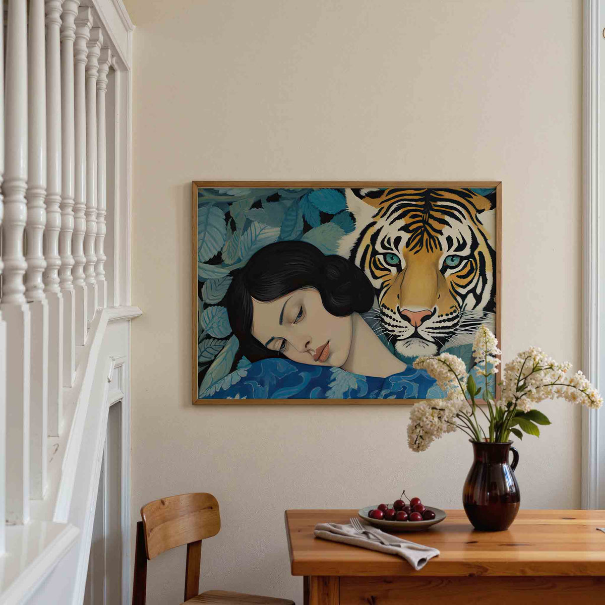Vrouw en tijger – dieren poster in liggend formaat