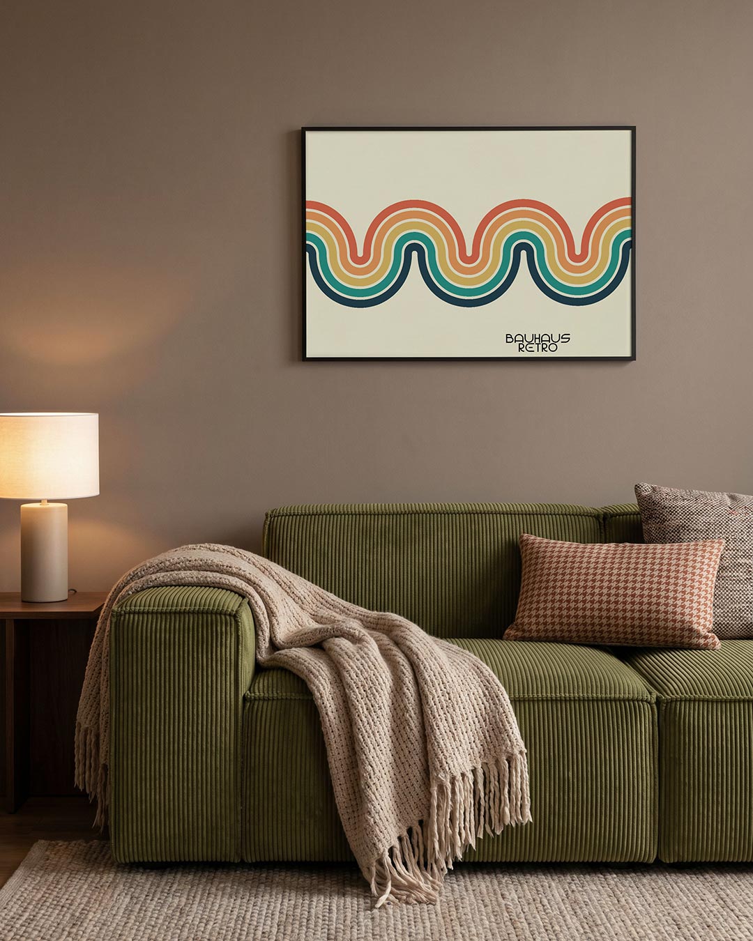 Golvend lijnenspel – geometrische Bauhaus poster in liggend formaat