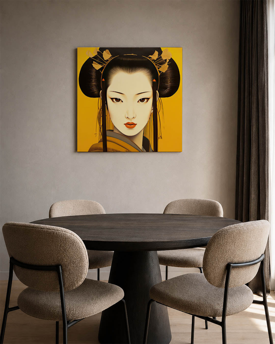 Elegante vrouwelijke portret kunstwerk – vierkante wanddecoratie – dit kunstwerk toont een vrouwelijk portret met een serene