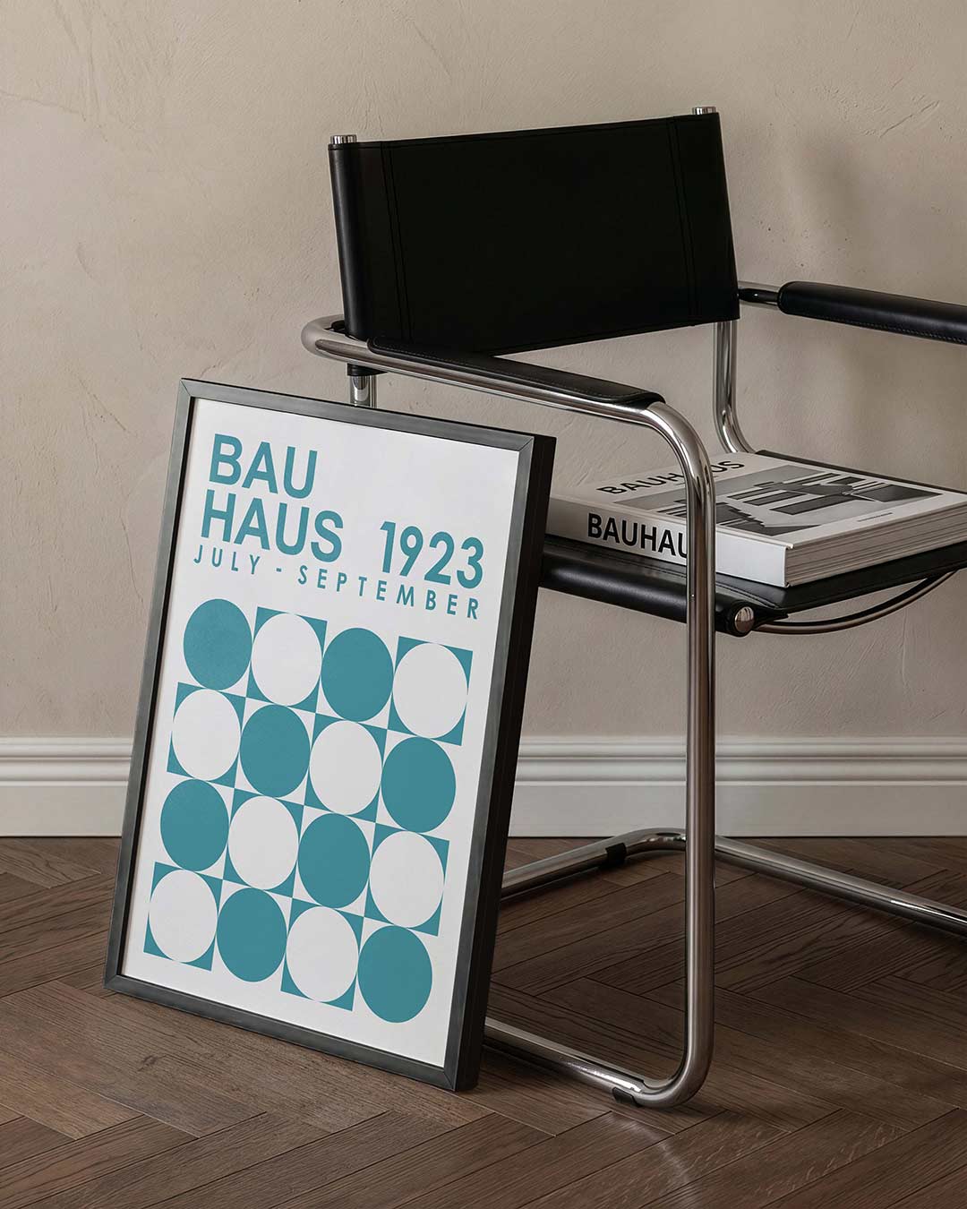 Cirkelritme blauw – staande Bauhaus poster voor aan de muur
